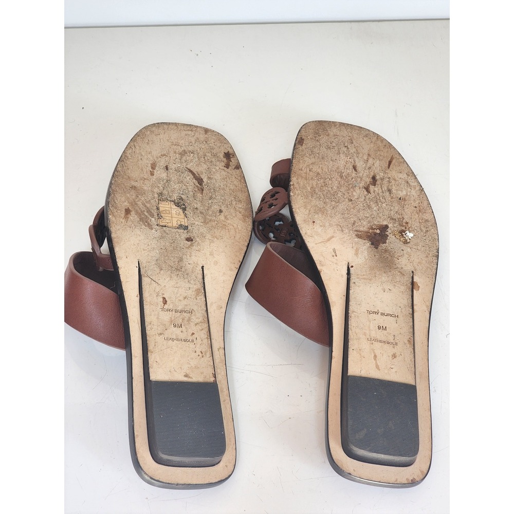 Tory Burch Brown Leather Tiny Miller Laser Cut Toe Ring Flat Sandals 9 79668 - Picture 6 of 6